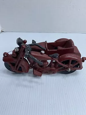 Cast Iron Motorcycle With Sidecar Replica Vintage Metal Toy RED Painted  • $19.99