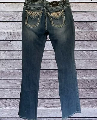 Miss Me Jeans Relaxed Boot Cut Cow Animal Print Embellished Flap Pockets Size 30 • $27.95