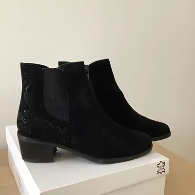 Black Suede Embellished Cowboy Ankle Boots/As New Condition/Size 37/Worn Once! • $48.93