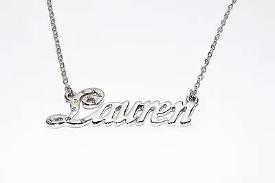 LAUREN 18ct White Gold Plating Necklace With Name - Christmas 21st Silver Gifts • £31.98