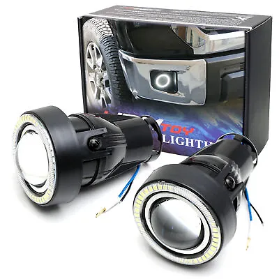 3  Projector Fog Light Kit W/Black Shroud 40-SMD White LED Halo Ring Angle Rings • $59.39
