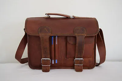 Leather Satchel Messenger Bag 13 In Laptop Briefcase Office School Crossbody Bag • $55.65