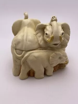 Vintage Elephant Trinket - Jewelry Box Resin Blend CCI 1999 W/ 4 Tiny Elephants • $11.25