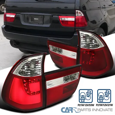 $194.95 • Buy Fit 2000-2006 BMW X5 E53 Red/Clear Tail Brake Lights Lamps W/ LED Bar Left+Right
