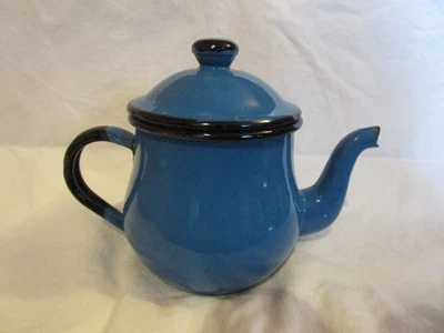 $20 • Buy Fun Vintage Enamelware Teapot Blue White Black  OTTO Made In Japan