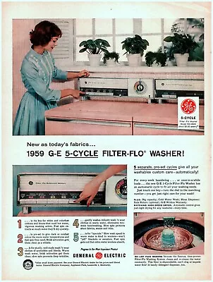 1959 General Electric Washer Vintage Print Ad 50's Pink  New As Today's Fabric  • $8.99