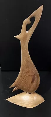 $40 • Buy Vtg Signed Hand Carved MCM Retro Abstract Bird Figurine W Wood Base