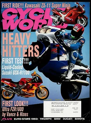 January 1993 Cycle World Magazine Suzuki Gsx-r1100 Vance & Hines Yamaha Fzr100 • $4.80