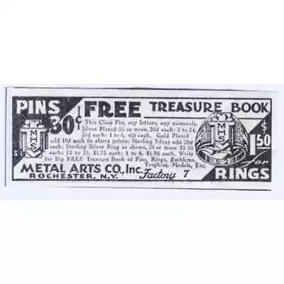 Metal Arts Co. Inc. Rochester NY Pins Rings 1930s Magazine Advertisement AE4-I3 • $8.50