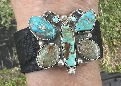 Turquoise  Number 8 Mine Sampler Butterfly Leather  Bracelet~sterling Signed • $149