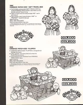 Vintage Ad Sheet #646 - Coleco - Cabbage Patch Kids Soft Travel Bed - Playpen • $12