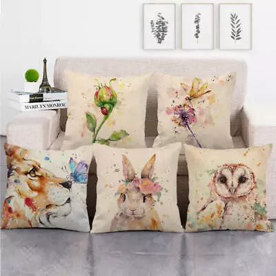 £4.06 • Buy Watercolor Animal Lion Owl Bird Rabbit Throw Pillow Covers Square Cushion Case