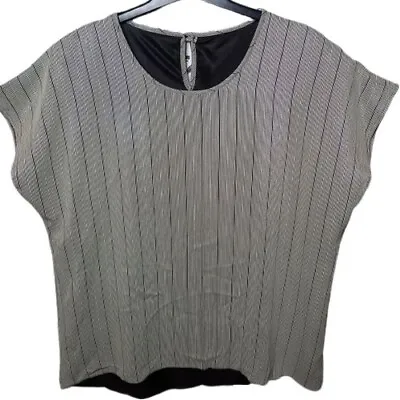 £1.70 • Buy Size 16 Vintage Shiny Metallic Silver With Black Stripes Top BarelyThere Sleeves