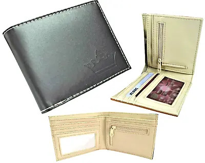 Black Bifold Wallet Vegan Leather Mens Coin Zip Pocket Card Slots Gift 301 UK • £4.58