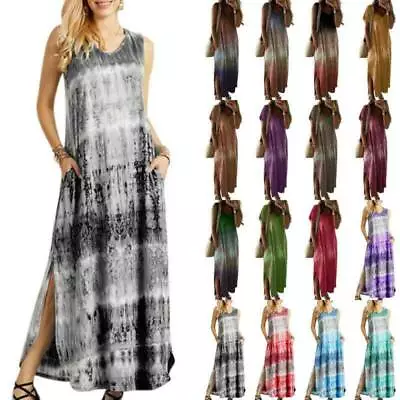 $23.49 • Buy Womens Tie Dye Long Maxi Kaftan Dress Summer Casual Gradient Sundress Plus Size
