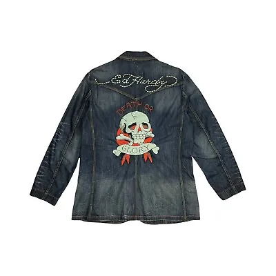 Y2k Ed Hardy By Christian Audigier Denim Jacket Mens Medium Death Or Glory • £149.99