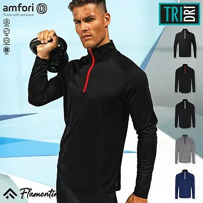 Mens Long Sleeve 1/4 Zip Top Shirt Sport Jogging Gym Training TriDri Performance • £10.23