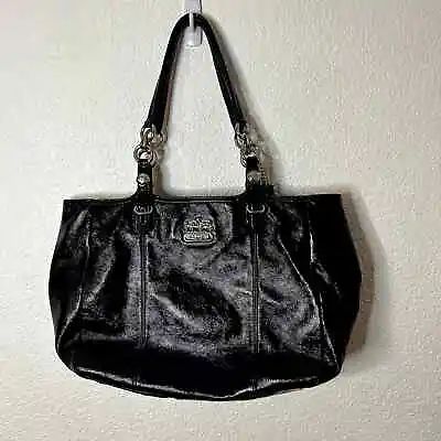 Coach Carryall Madison Handbag Navy Patent Leather Silver Logo • $149.90