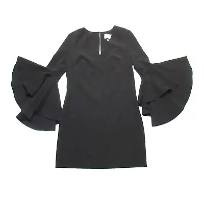 NWT MILLY Nicole In Black Italian Cady Bell Sleeve Short Sheath Dress 2 $380 • $72