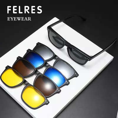 5 In 1 Magnetic Clip On Polarized Sunglasses Men Classic Square Glasses Frames  • $17.70