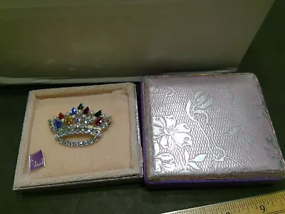 Vintage B David Multi Color Rhinestone Crown Brooch Pin W/Box • $24.99