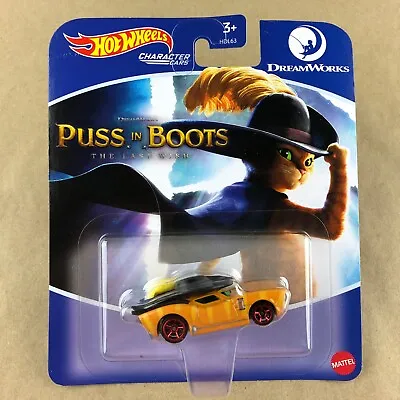 Hot Wheels Character Cars DreamWorks Puss In Boots Yellow Car 1:64 Scale Diecast • $5.99
