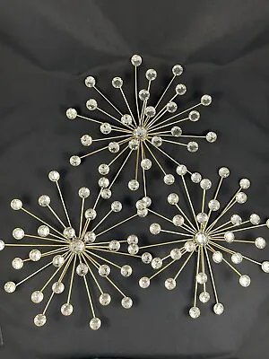 Mid Century Modern Atomic Starburst Gold &Jewel Embellished Wall Decor Set Of 3 • $58