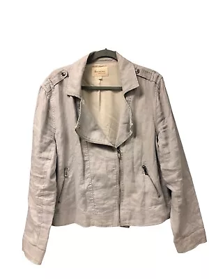Vince Camuto Women's Pale L. Blue Linen Front Zip Moto Jacket Size XL Shacket • $39.99