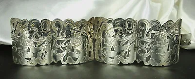 MAYAN GOD Bracelet Engraved SILVER Over NIELLO 59g GUATEMALA 1.75  Wide Signed  • $144.99