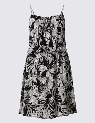 £14.99 • Buy M & S Collection Leaf Print Lace Up Black & White Woven Dress