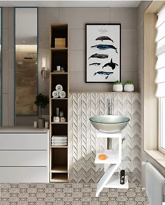 £98 • Buy Bathroom White Vanity Unit With Golden Tempered Glass Basin Sink Bowl Small WD