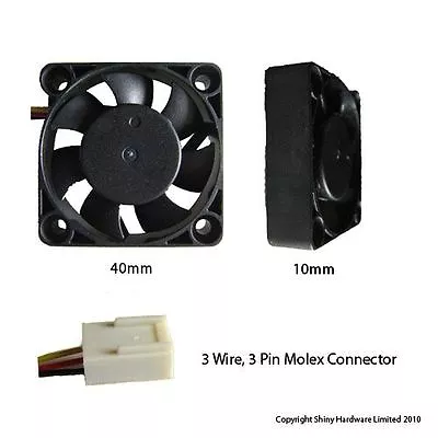 Evercool 40mm 4cm 40 X 40 X 10mm 3 Pin 5 Volt PC Case Fan (HH) EC4010HH05 • £5.99