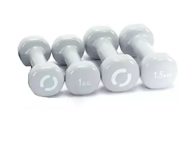 Opti Vinyl 5Kg Anti-Roll Dumbbell Set 2 X 1Kg 2 X 1.5Kg - Grey R • £17.99