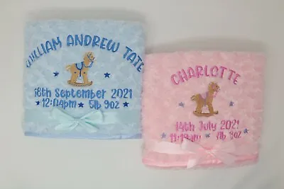 Personalised Rocking Horse Baby Blanket Embroidered Fluffy Fur Fleece Boy Girl  • £19.99