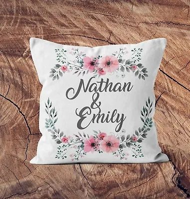 Personalised Cushion Cover Any Name Couple Anniversary Wedding Gift Floral  • £9.99