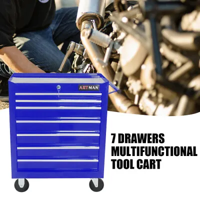 7 Drawers Blue Rolling Tool Cart Heavy Duty Lockable Tool Chest With Wheels • $218.97