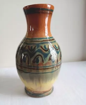 GLAZED POTTERY BALUSTER VASE VINTAGE Or ANTIQUE  ?BELGIAN?  16cm Tall • £7.45