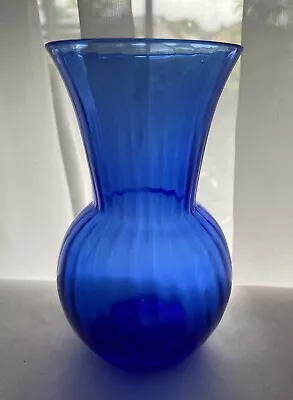 Vintage MCM Blue Italian Art Glass Ribbed Vase - 14cm H • $15