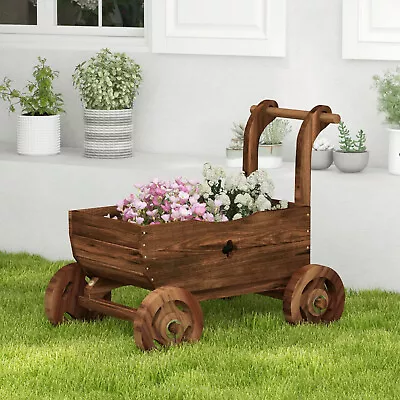 Wooden Raised Garden Planter Box Decorative Wagon Cart Plant Flower Pot Stand • $64.49