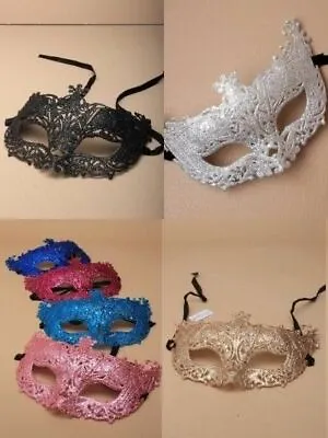 New Glitter Masquerade Mask Ball Party Fancy Dress Black Gold Silver Blue Pink • £3.49