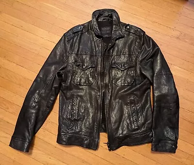 ALLSAINTS SPITALFIELDS LoT A BLACK LEATHER JACKET L MILITARY MOTORCYCLE BIKER • $499.99