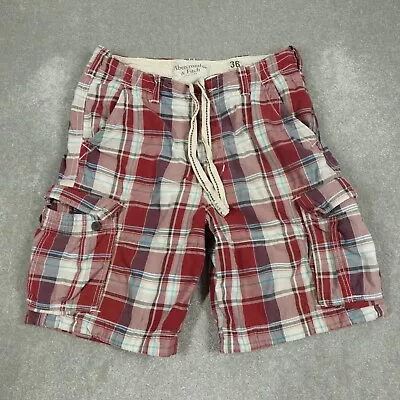 Abercrombie & Fitch Mens Cargo Shorts W36 Red Check Heavyweight Drawstring • £29.99