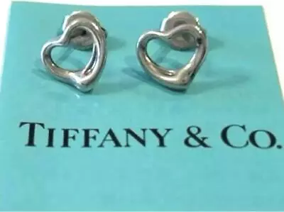 Tiffany Co Sterling Silver Elsa Peretti Open Heart Earrings Used • $127