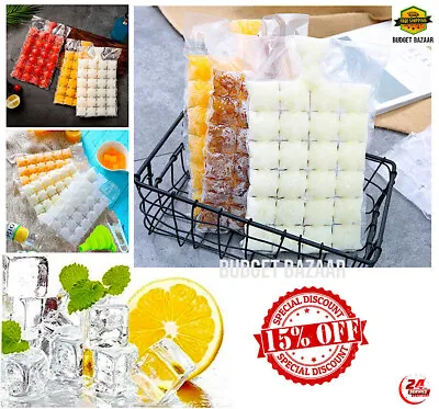 NEW CLEAR DISPOSABLE ICE CUBE BAGS Fridge Freezer Plastic BBQ Party Cubes Maker  • £0.99