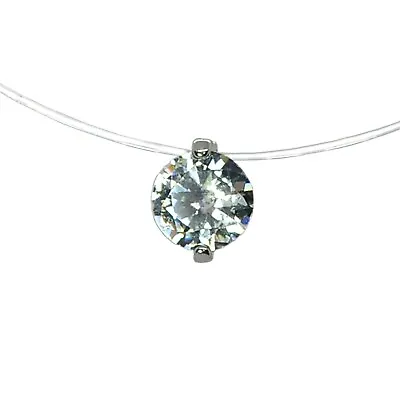 Cubic Zirconia Rhinestone Crystal Solitare Transparent Clear Invisible Necklace • £2.34