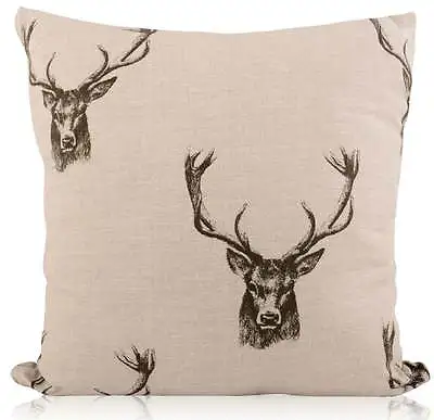 Handmade Fryetts Charcoal Country Stag/Deer Head Linen Style Filled Cushion  • £13.99