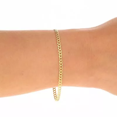 10K Solid Yellow Gold 2mm-12mm Cuban Curb Link Chain Bracelet Men/Women 7  8  9  • $95.99