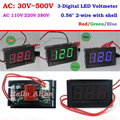 Mini AC 30-500V 3-Digital LED Voltmeter Panel Voltage Guage Meter 110V 220V 230V • $2.45