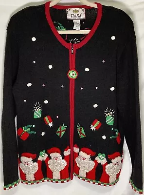 Tiara International Vintage Christmas Sweater Cardigan Sz M Santa • $24.99