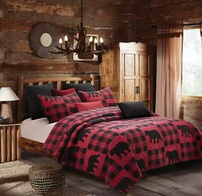 Virah Bella - Buffalo Bear Plaid Red - Lightweight Quilt Set With Pillow Shams • $44.99